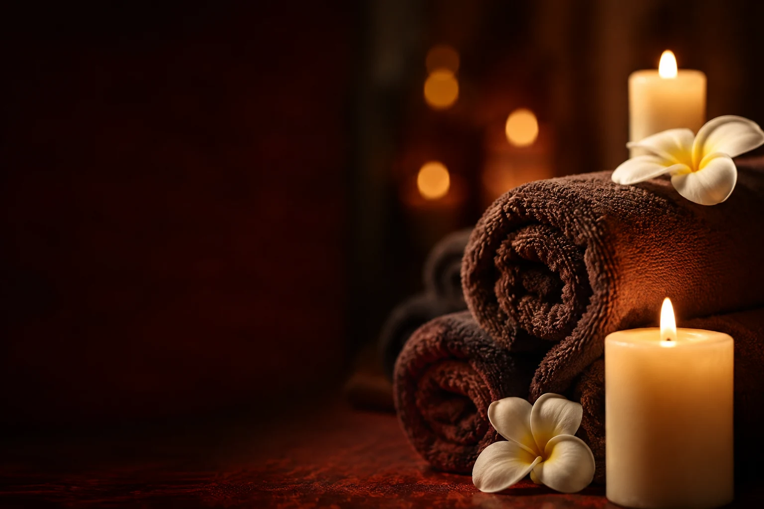Candlelight, towels and flowers